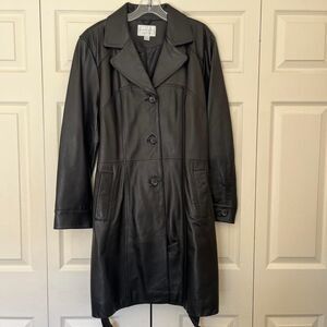 Vintage 90s/Y2K Worthington Women’s Genuine Lambskin Leather Black Trench Coat